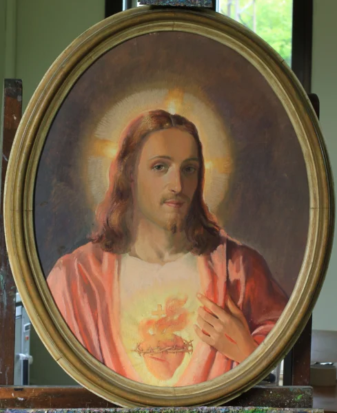 Sacro Cuore di Gesù 1950 (?)<br> olio su tela<br> 77 x 61 cm<br> non firmato<br> proprietà della Compagnia di Gesù