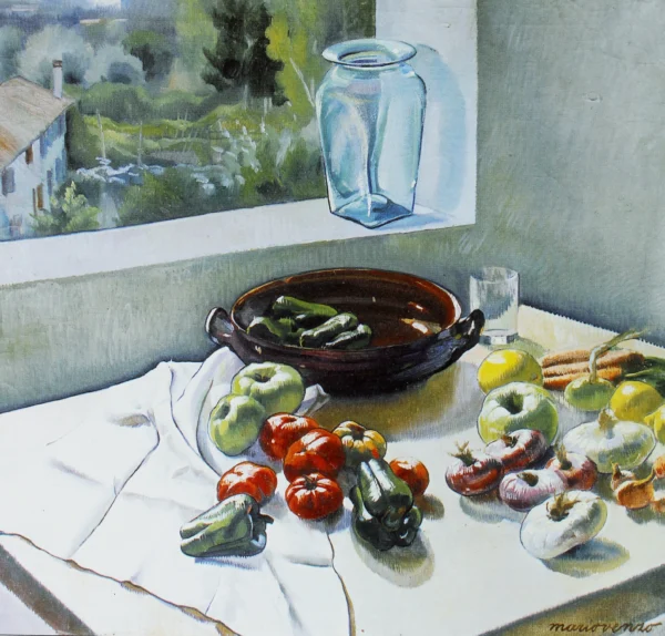 Natura morta 1928<br>
olio su tavola<br>
80 x 90 cm