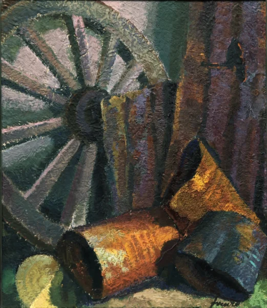Vecchie cose abbandonate 1974<br> olio su compensato multistrato<br> 68 x 59 cm<br> proprietà della Compagnia di Gesù