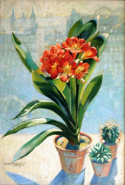 La finestra del mio studio a Parigi 1936<br> olio su tela<br> 67 x 46 cm<br> proprietà della Compagnia di Gesù<br> <br> All’interno della produzione degli anni Trenta, <br>al tempo del soggiorno a Parigi, che purtroppo oggi si conosce ancora in modo molto carente, questa luminosa tela occupa una posizione di rilievo. L’epoca d’esecuzione, il 1936, <br>certificata dall’iscrizione apposta in bella evidenza “mariovenzo / parigi 36”, coincide con l’affermazione dell’artista.