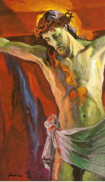 Cristo crocifisso con il Sacro Cuore 1983<br> Gallarate, Chiesa dell’Istituto Aloisianum<br> proprietà della Compagnia di Gesù