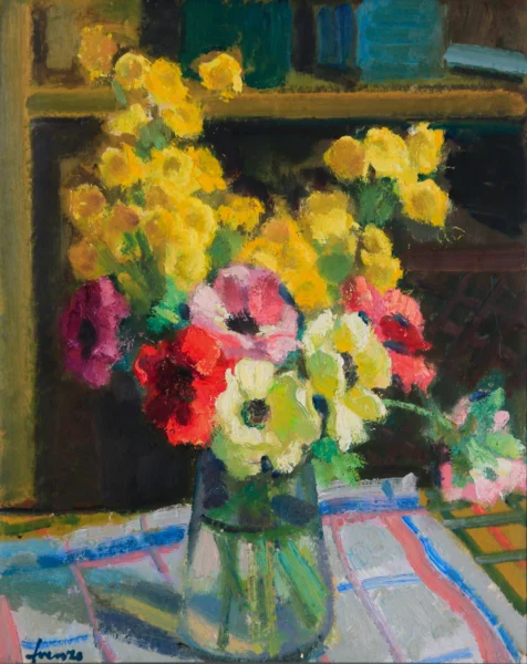 Vaso di fiori 1985-1988 circa<br> olio su tavola<br> 50 x 40 cm<br> collezione privata