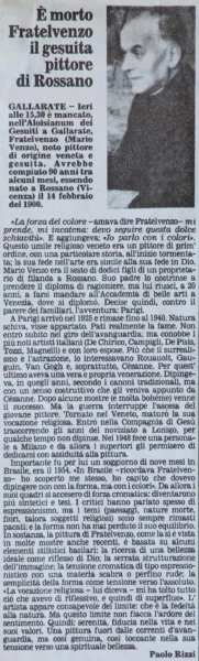 Paolo Rizzi - Necrologio di fratel Venzo