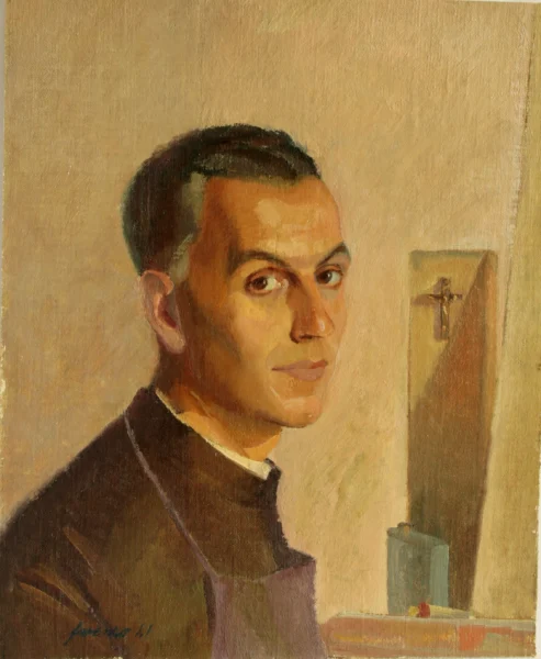 Autoritratto 1946-1947 circa<br> olio su compensato<br> 54,3 x 44,3 cm<br> proprietà della Compagnia di Gesù